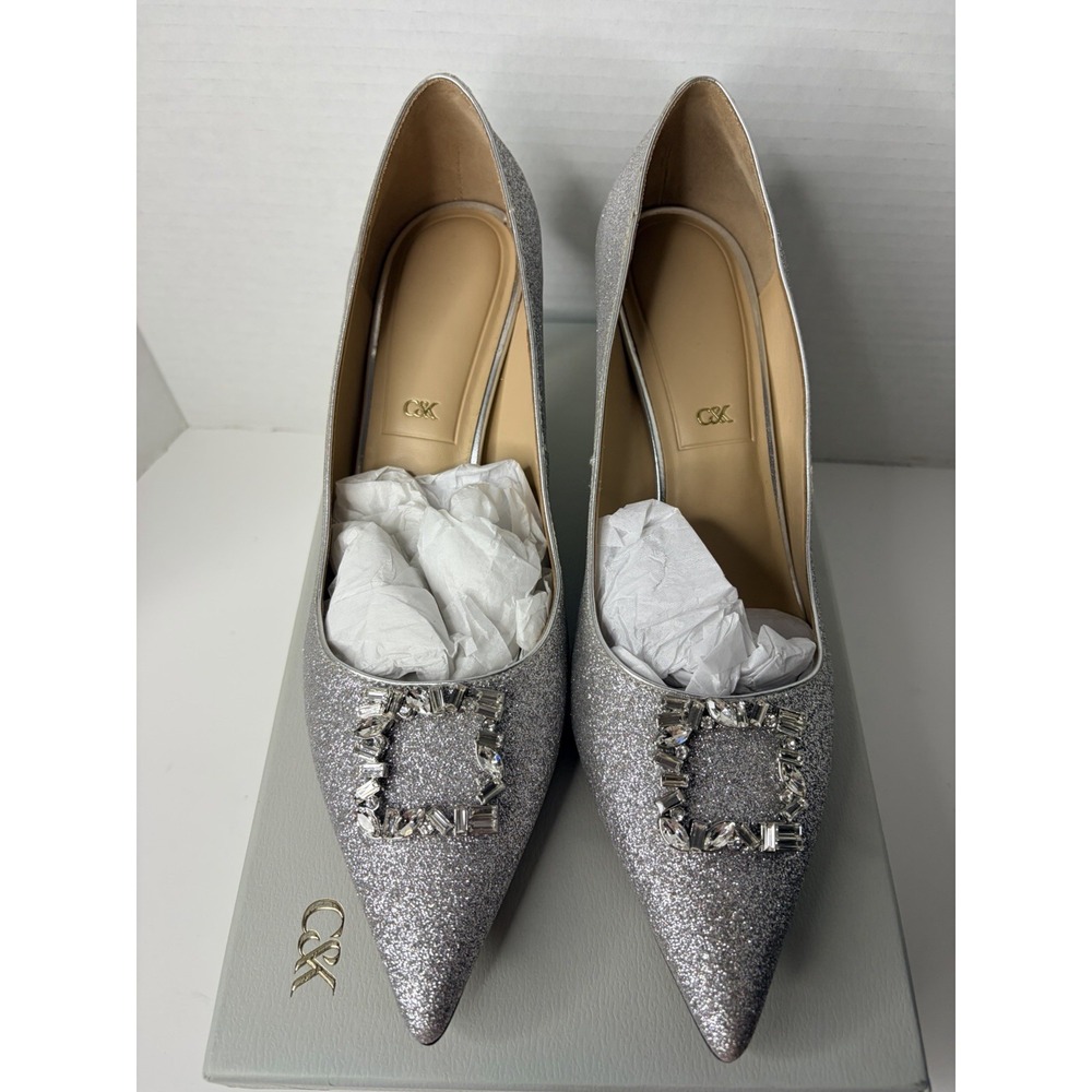 Silver Glitter Gem Kitten Heel Pump EU 41 Bridal Charles & Keith Elegant Wedding - Picture 3 of 8